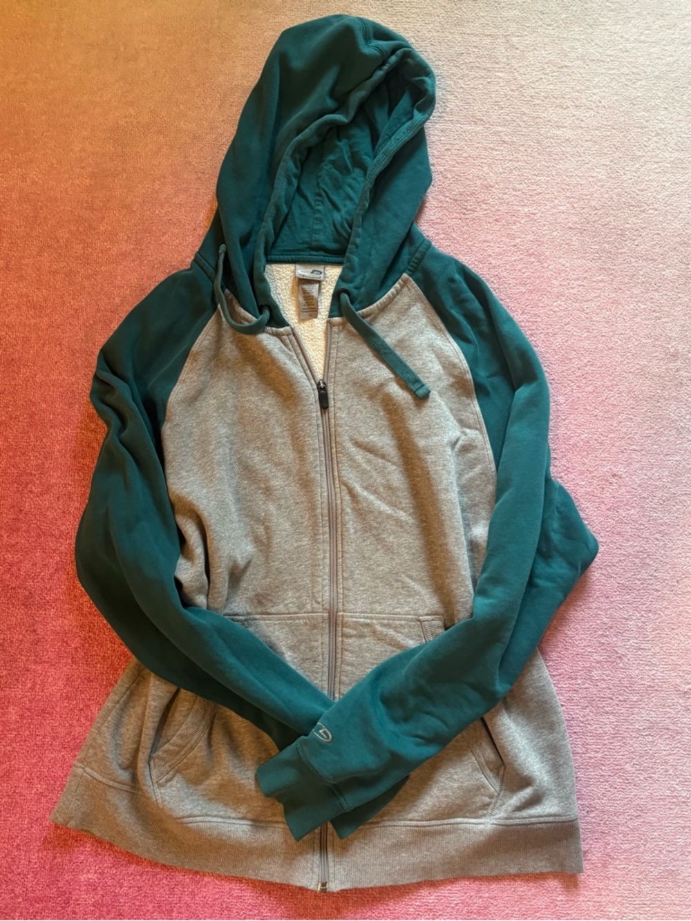 teal & gray vintage champion zip up hoodie